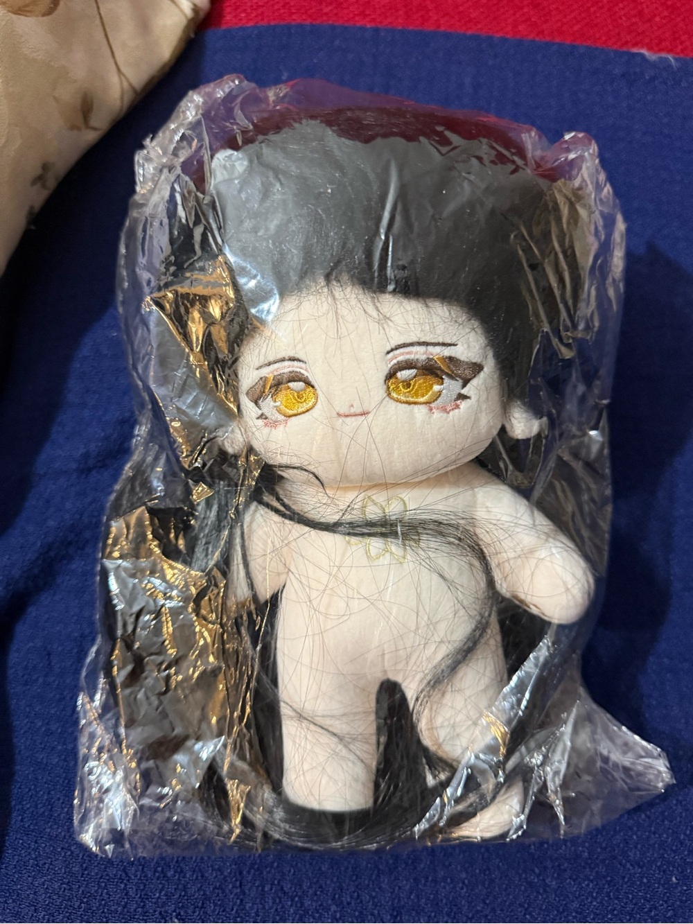 Unbranded Plush Doll with Black Hair and Gold Eyes